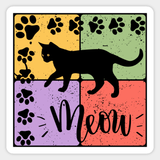 Meow Cat Typography Retro Style Art Sticker